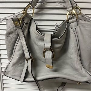G.I.L.I. Gray Leather Shoulder Bag with Gold Accents